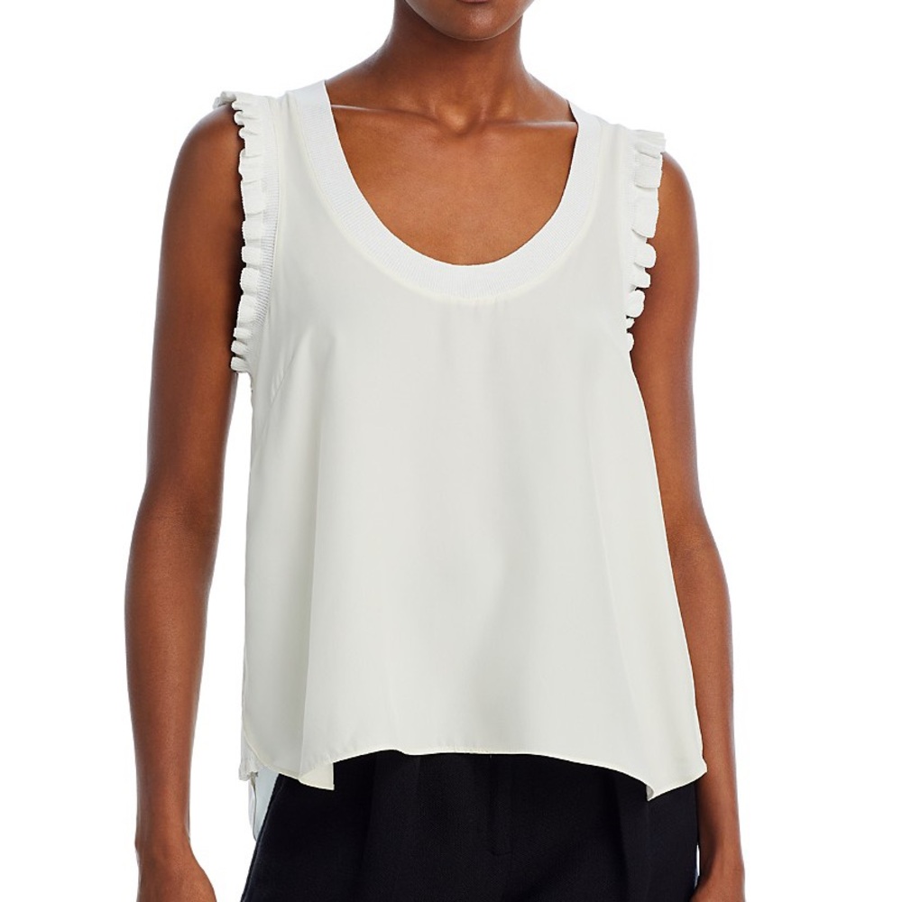 White Sleeveless Ruffle Trim Top